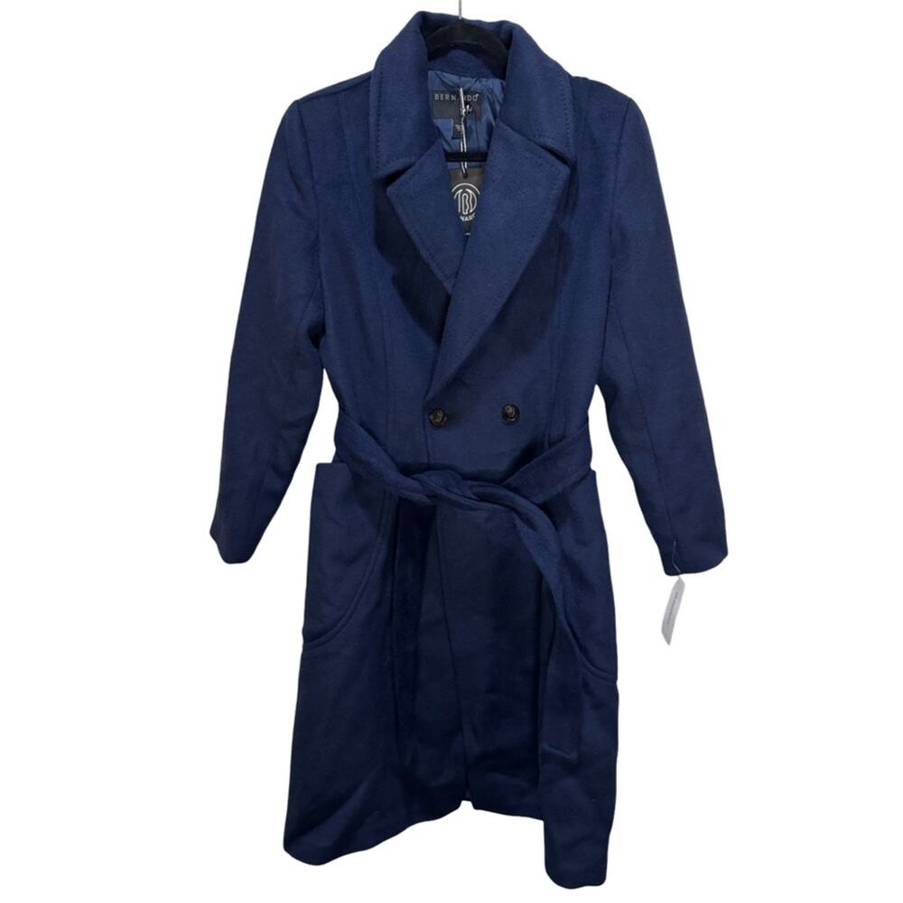 Bernardo Belted Wool Blend Longline Coat - Deep Navy Size XL - Picture 4 of 10